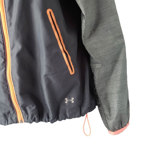 Under Armour Hooded Windbreaker Jacket Gray With Orange Details - Picture 4 of 8